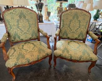 STUNNING green brocade chairs in beautiful condition.