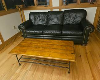 Leather sofa, Industrial coffee table