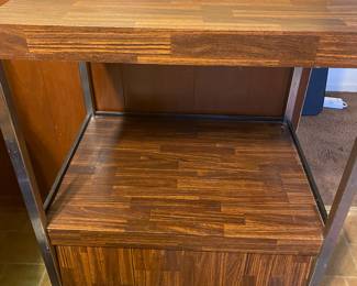 1970's Gusdorf Industrial Wood Laminate/Chrome Rolling Cart/Storage. 