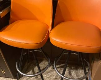 Mid Century Orange Bar Chairs/Swivel Foot Rest