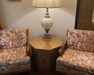 1970's Earthy Floral Arm Chairs/Cane Sides, Paramount of Sturgis " The Decorator Shop"