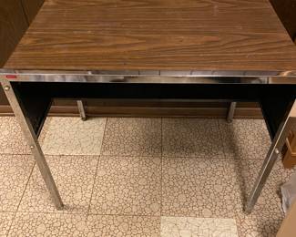 1970's Gustof Industrial Wood Laminate Chrome (2) Desks