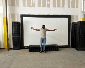 4 large Draper flown screens with skirts never used