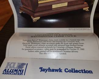University of Kansas,  Bulova Chime clock, 1940 with paperwork 