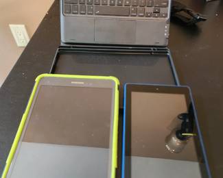 Samsung tablet, Amazon tablet and keyboard
