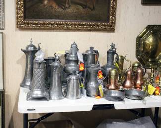 Antique Pewter and Copper Steins