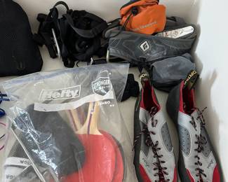 Men’s climbing shoes and equipment