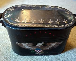 Vintage Metal Wash Tub With Hand Painted Lid, 17" x 25" x 12
