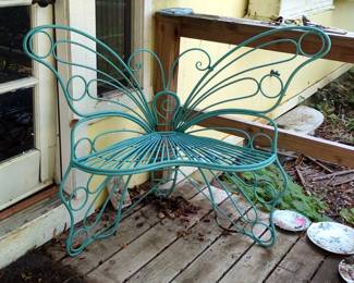 Butterfly Iron Chair, 40" X 47" X 23" And Vintage Mailbox 