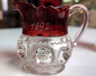 Ruby Glass Souvenir Pieces, Includes Hot Springs 1892, Broughton Kansas, Keyes 1918, Gettysburg, And More, Total Qty 6 