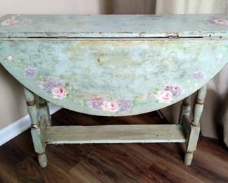 Hand Painted Drop Leaf Table, 27" X 35" X 10" - Leaves Down And 27" X 34" - Leaves Up