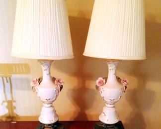 Porcelain Based Table Lamps Qty 2, 22.5" Tall, Both Power On 
