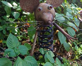 Concrete Angel, 17", Metal Mouse Garden Statue And Big Red Wagon