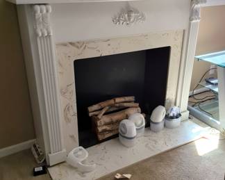 Electric Fireplace Style Heater With Mantle, Faux Logs, And Base, 47" x 60" x 25" 