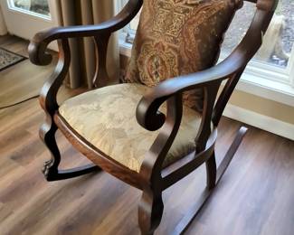 Upholstered Seat Carved Rocking Chair, 36" X 25" X 36"