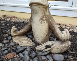 Zen Frog Cement Garden Statue, 16" X 19" 