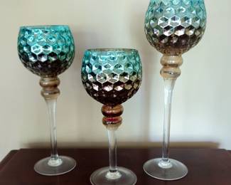 Floral Arrangments, Various Sizes, Qty 3 And Thumbprint 3 Piece Candle Holders