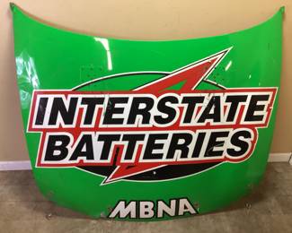 RACE USED JOE GIBBS RACING, BOBBY LABONTE INTERSTATE BATTERIES RACE CAR HOOD,
