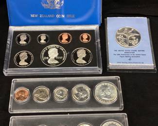 1978 NEW ZELAND COIN PROOF SET, U.S. FIGURE SKATING ASSOCIATION STERLING COIN, 1955 & 1962 U.S. SETS