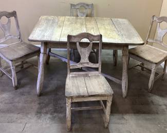 VTG. WOOD TABLE & 4 CHAIRS SET