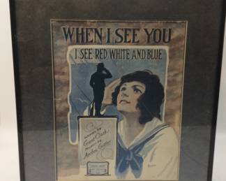 VINTAGE MILITARY SHEET MUSIC FRAMED