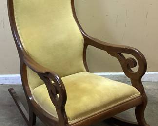 VICTORIAN STYLE YELLOW UPHOLSTERED ROCKER