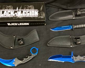 3 FIXED BLADE BLACK LEGION KNIVES, NEW