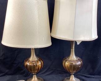 PAIR OF AMBER GLASS TABLE LAMPS