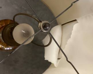PAIR OF AMBER GLASS TABLE LAMPS