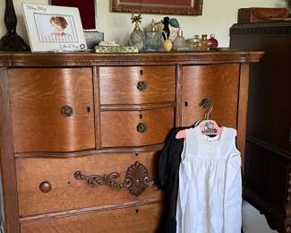 vintage oak dresser w/hat boxes, vintage child clothing