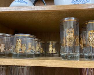 vintage glasses & high ball glasses - owl motif