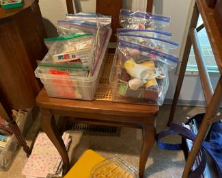 vintage chair, sewing notions