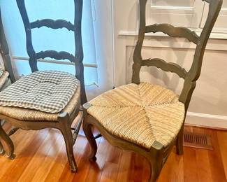 (4) Country Style Dining Chairs / rush seats / painted wood 