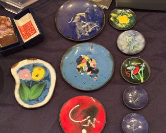 Hand-painted enamel decorative plates