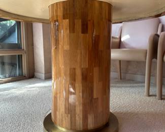 Ron Seff Bamboo Sunburst Marquetry Center Table with brass base