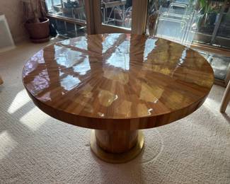 Ron Seff Bamboo Sunburst Marquetry Center Table with brass base