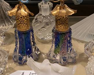 Vintage Irice perfume bottles, cobalt, floral with gold accents