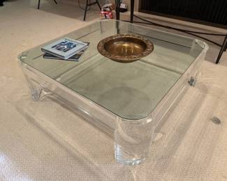 Rare 1970s Lucite & Glass top Coffee Table by Les Prismatiques; 42"w x 42"d x 16"h