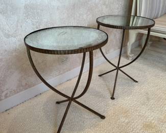 Round mirrored side tables by Crate & Barrel