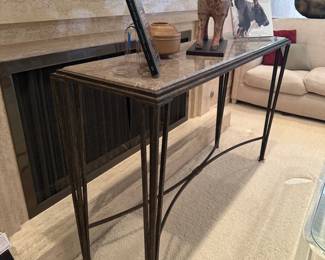 Vintage Marble Top & Wrought Iron Sofa Table 