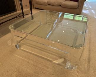 Rare 1970s Lucite & Glass top Coffee Table by Les Prismatiques; 42"w x 42"d x 16"h