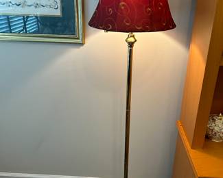 BRASS FLOOR LAMPWITH NICE SHADE.
