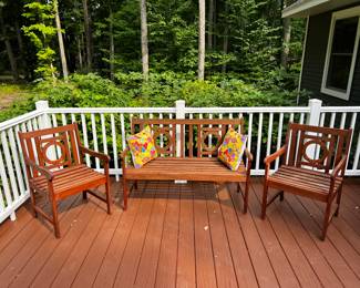 TEAK OUTDOOR CHAIRS AND BENCH