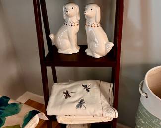 WOODEN TIER SHELF.  PIER 1 DOG STATUES