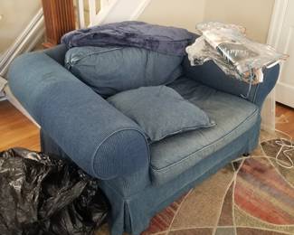 Cozy oversize chair with denim slipcover