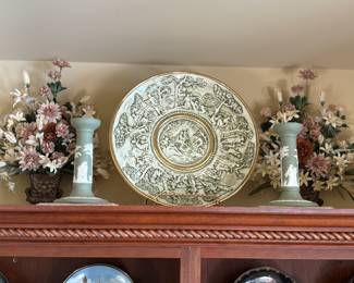 Wedgwood candle sticks, vases/flowers,