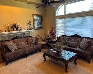 Matching sofas, marble coffee table, home decor