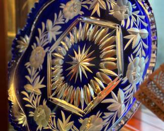 Cobalt blue Bohemian Crystal plate