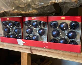 Dozens of boxes of Christmas bulbs
