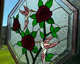 Rose and hummingbird stained glass